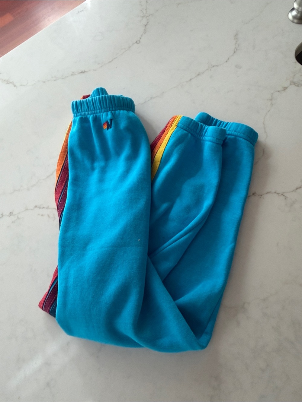 Aviator Nation Teal Joggers with Rainbow Side Stripes
